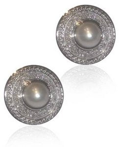 Dome Pearl earrings with Pave Diamond set centres