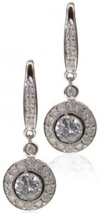 Hook earrings with Diamond set round drop - all White