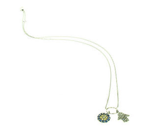 Baby Evil Eye disc and Diamond hand necklace