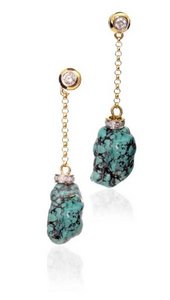 Rock Turquoise and Diamond drop earrings - in 18ct Yellow Gold