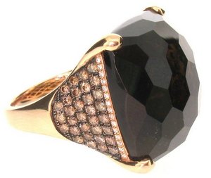 Rose Gold large square Smokey Topaz ring