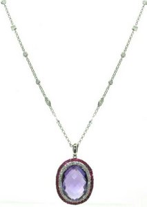 Large Amethyst pendant set with Diamonds and Pink Sapphires