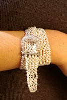 Filigree Diamond buckle, with double Pearl strap - 3cm
