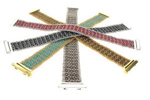 Woven silk and Gold-plated - 'Lozenge' - Slim cuff - Turquoise - Yellow