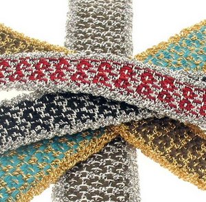 Woven silk and Gold-plated - 'Lozenge' - Slim cuff - Turquoise - Yellow