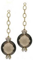 Diamond studs with detachable round briolette on chain - Smokey Quartz
