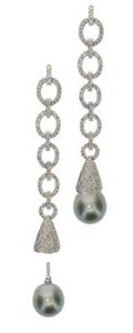 Interchangeable 'Oval Link'  Diamond earrings - Tahitian Pearl