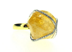 Citrine rock and Diamond crossover ring