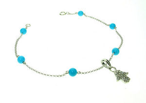 Turquoise bead bracelet with fully set Diamond Hamza