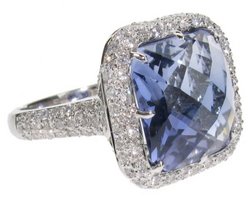 Cushion cut - in Pave Diamond setting - Sky Blue Topaz