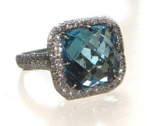 Cushion cut - in Pave Diamond setting - Sky Blue Topaz