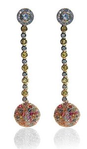 Interchangeable Line earring - Yellow Gold with Yellow Sapphires - Pave ball drop