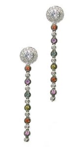 Interchangeable Line earring - Multi-Sapphire - Pave ball drop *