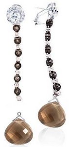 Interchangeable Line Earring - Diamond and Cognac - With detachable Ameythst Briolettes