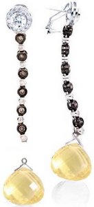 Interchangeable Line Earring - Diamond and Cognac - With detachable Ameythst Briolettes