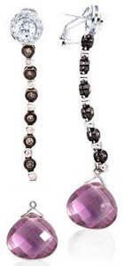 Interchangeable Line Earring - Diamond and Cognac - With detachable Ameythst Briolettes