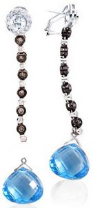 Interchangeable Line Earring - Diamond and Cognac - With detachable Ameythst Briolettes