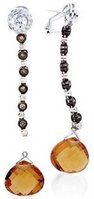 Interchangeable Line Earring - Diamond and Cognac - With detachable Ameythst Briolettes