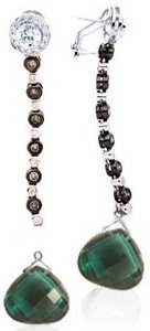 Interchangeable Line Earring - Diamond and Cognac - With detachable Ruby Briolettes