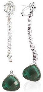 Interchangeable Line Earring - Diamond - With detachable Emerald Briolettes