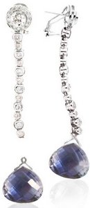 Interchangeable Line Earring - Diamond - With detachable Emerald Briolettes
