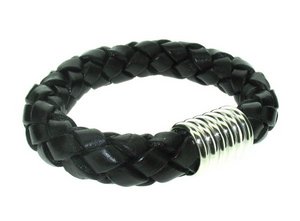 Fat plaited leather cuff with Silver magnetic clasp