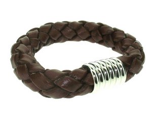 Fat plaited leather cuff with Silver magnetic clasp