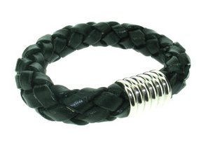 Fat plaited leather cuff with Silver magnetic clasp
