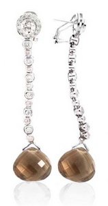 Interchangeable Line Earring - Diamond - With detachable Smokey Quartz Briolettes