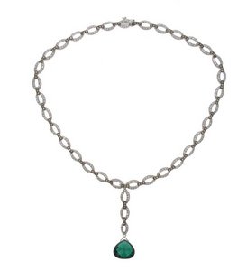 Diamond lozenge link necklace with detachable briolette