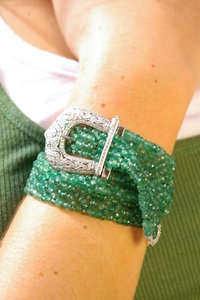 Filigree Diamond buckle with Emerald bead double strap