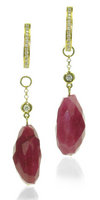 Half Diamond hoops with Ruby and Diamond drops