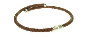 Leather choker with large South Sea Pearl - Tan