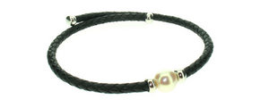 Leather choker with large South Sea Pearl - Black