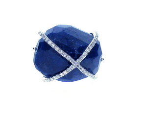 Sapphire Rock and Diamond crossover ring