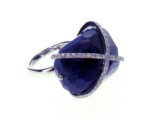 Sapphire Rock and Diamond crossover ring