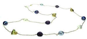 Multi-colour freshwater Pearl & chain necklace