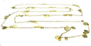 Very long, gold plated disc necklace