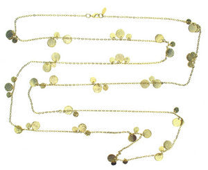 Very long, gold plated disc neckace