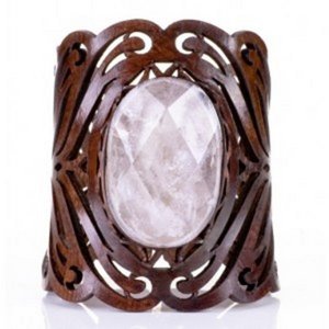 Intricate cut leather cuff with crystal Brazilian stone