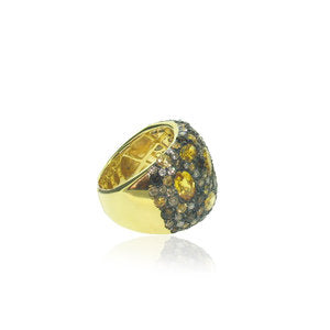 Pave Yellow Sapphire, Brown & White Diamond ring