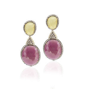 Ruby & Natural Sapphire Drop Earrings