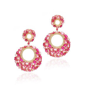 Large Pink Sapphire Door Knocker Earrings