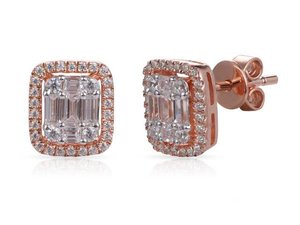 Diamond Studs - Baguette & Brilliant with Halo