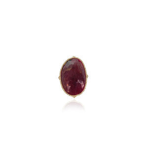 Flat Facetted Large Ruby and Diamond ring