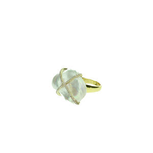 Baroque Pearl Crossover Ring