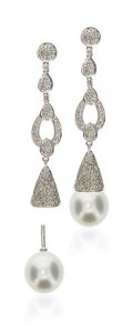 Interchangeable 'Antique' Diamond earrings - White South Sea Pearl