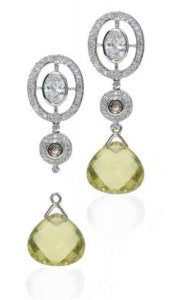 Oval diamond earrings with detachable South Sea pearl