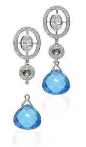 Oval diamond earrings with detachable South Sea pearl