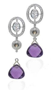 Oval diamond earrings with detachable South Sea pearl